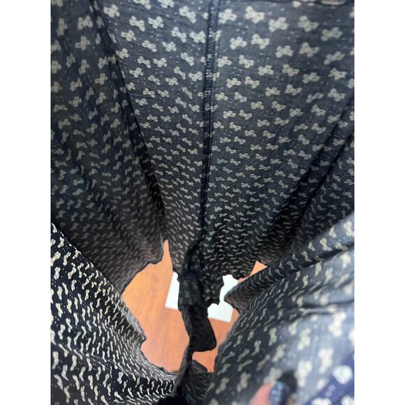 90s Alix Taylor NY Blue Rayon Bow Print Romper Dress Button Front Tie Back XS - Picture 5 of 7